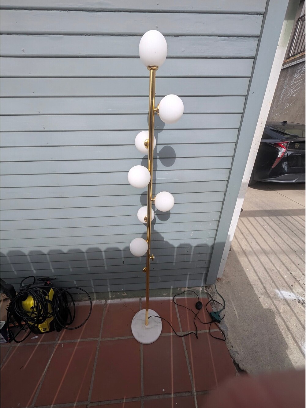 Mid-Century Modern Style 6-Globe Brass Floor Lamp w/ Marble Base